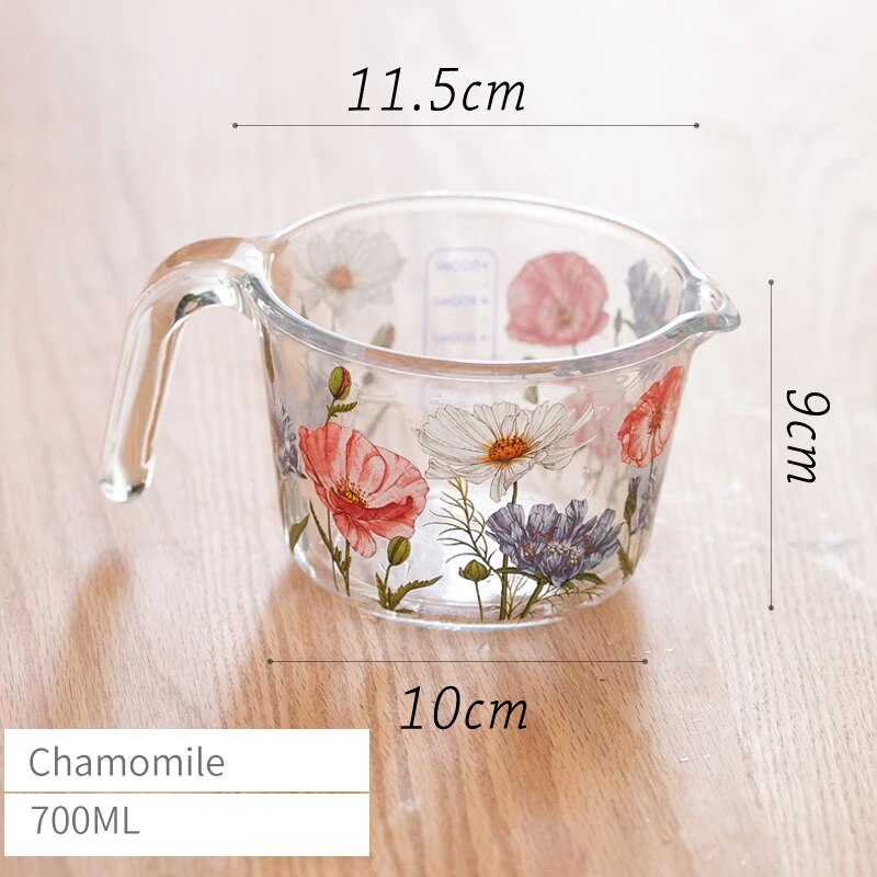 Blooming Measure: Floral Glass Measuring Cup with Lid