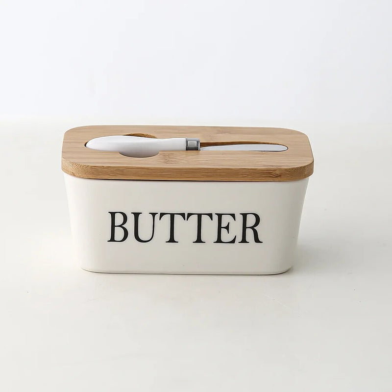 Contemporary Ceramic & Bamboo Butter Keeper