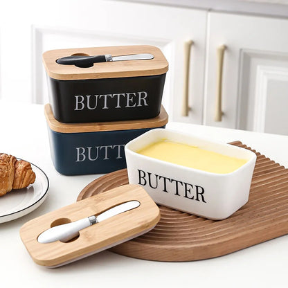 Contemporary Ceramic & Bamboo Butter Keeper