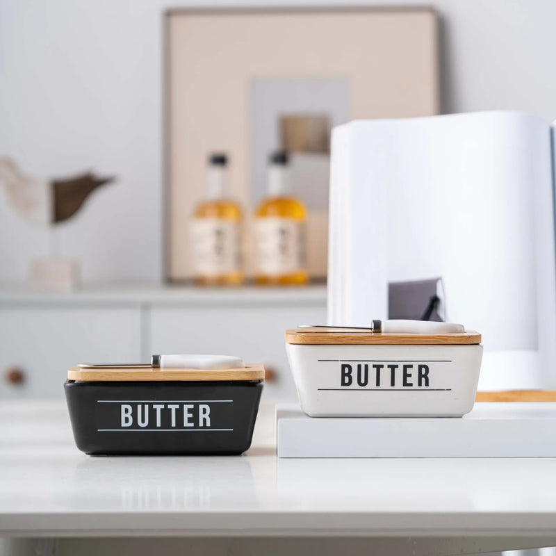 Minimalist Ceramic & Bamboo Butter Keeper