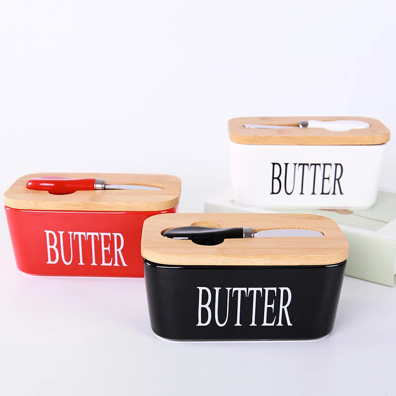 Contemporary Ceramic & Bamboo Butter Keeper