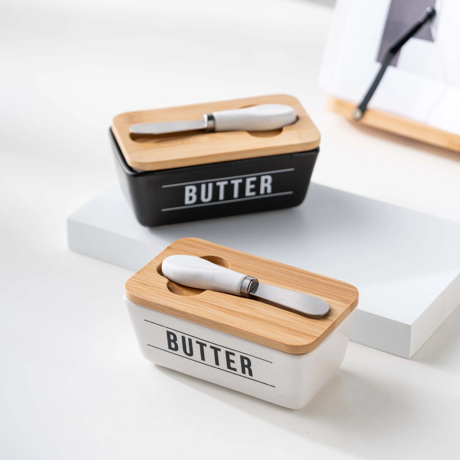 Minimalist Ceramic & Bamboo Butter Keeper