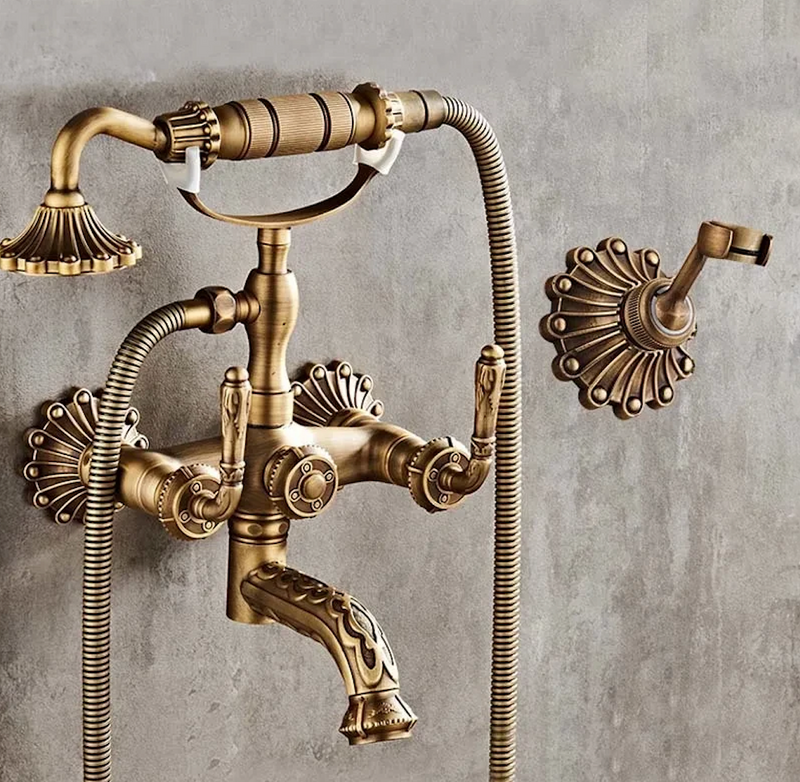 Vintage Brass Shower and Faucet Set