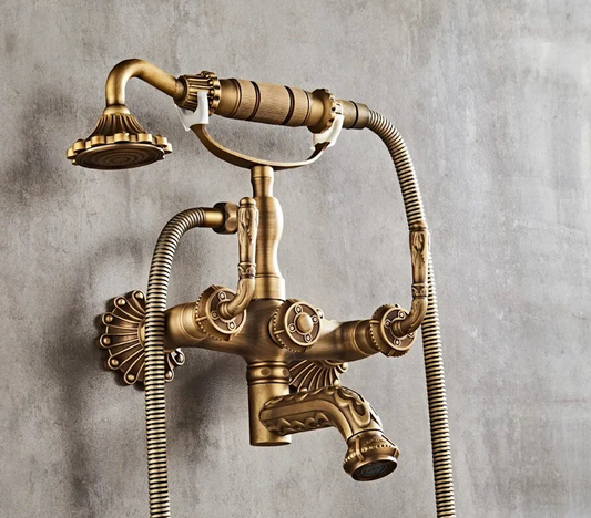 Vintage Brass Shower and Faucet Set