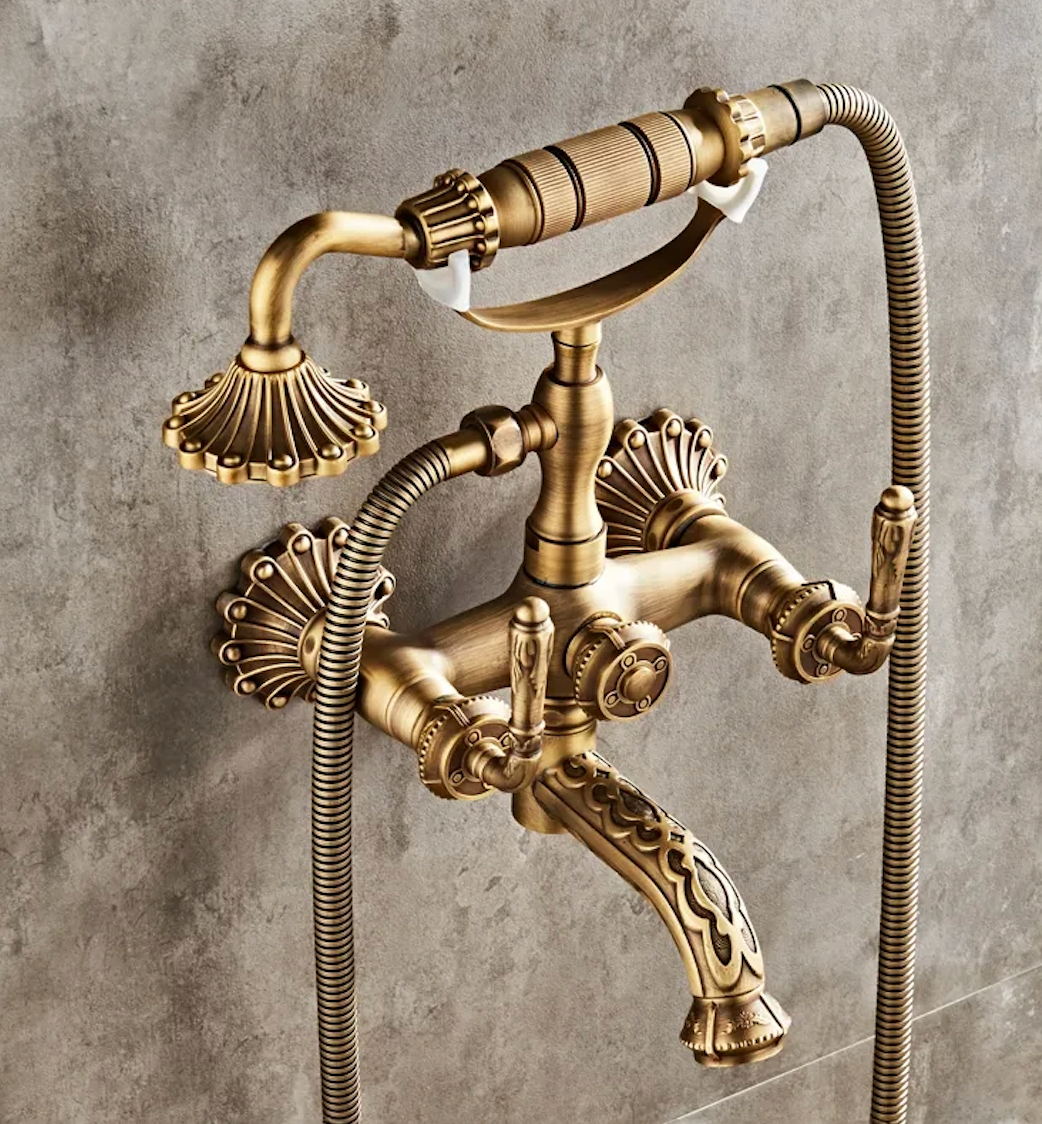 Vintage Brass Shower and Faucet Set