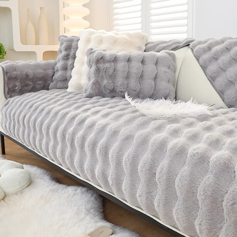 Luxe Faux-Rabbit Plush Sofa Cover