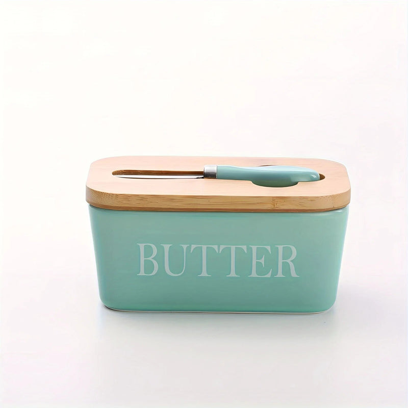 Contemporary Ceramic & Bamboo Butter Keeper