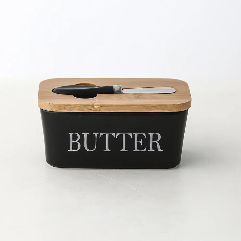 Contemporary Ceramic & Bamboo Butter Keeper