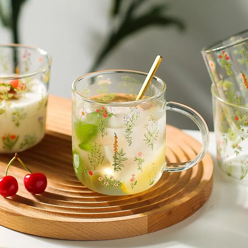 Herbal Meadow Glass Tea Cup