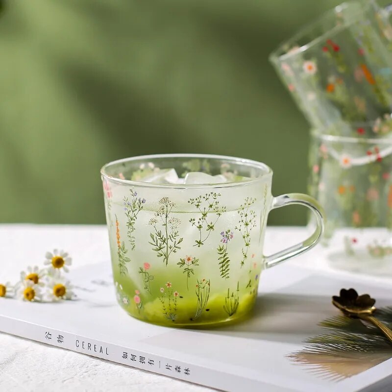 Herbal Meadow Glass Tea Cup