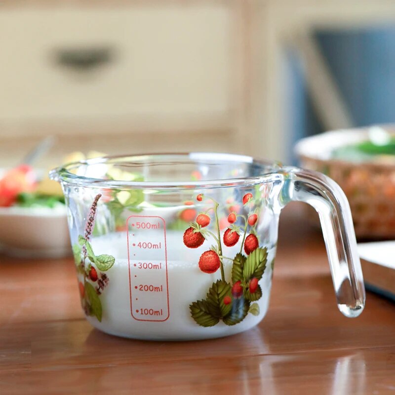 Blooming Measure: Floral Glass Measuring Cup with Lid