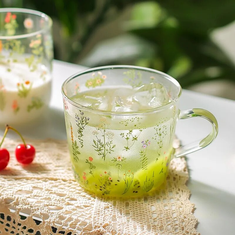 Herbal Meadow Glass Tea Cup